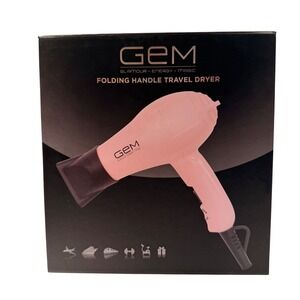 GEM Travel Hair Blow Dryer NEW Folding Handle Pink Diffuser Compact 2 Speed Heat